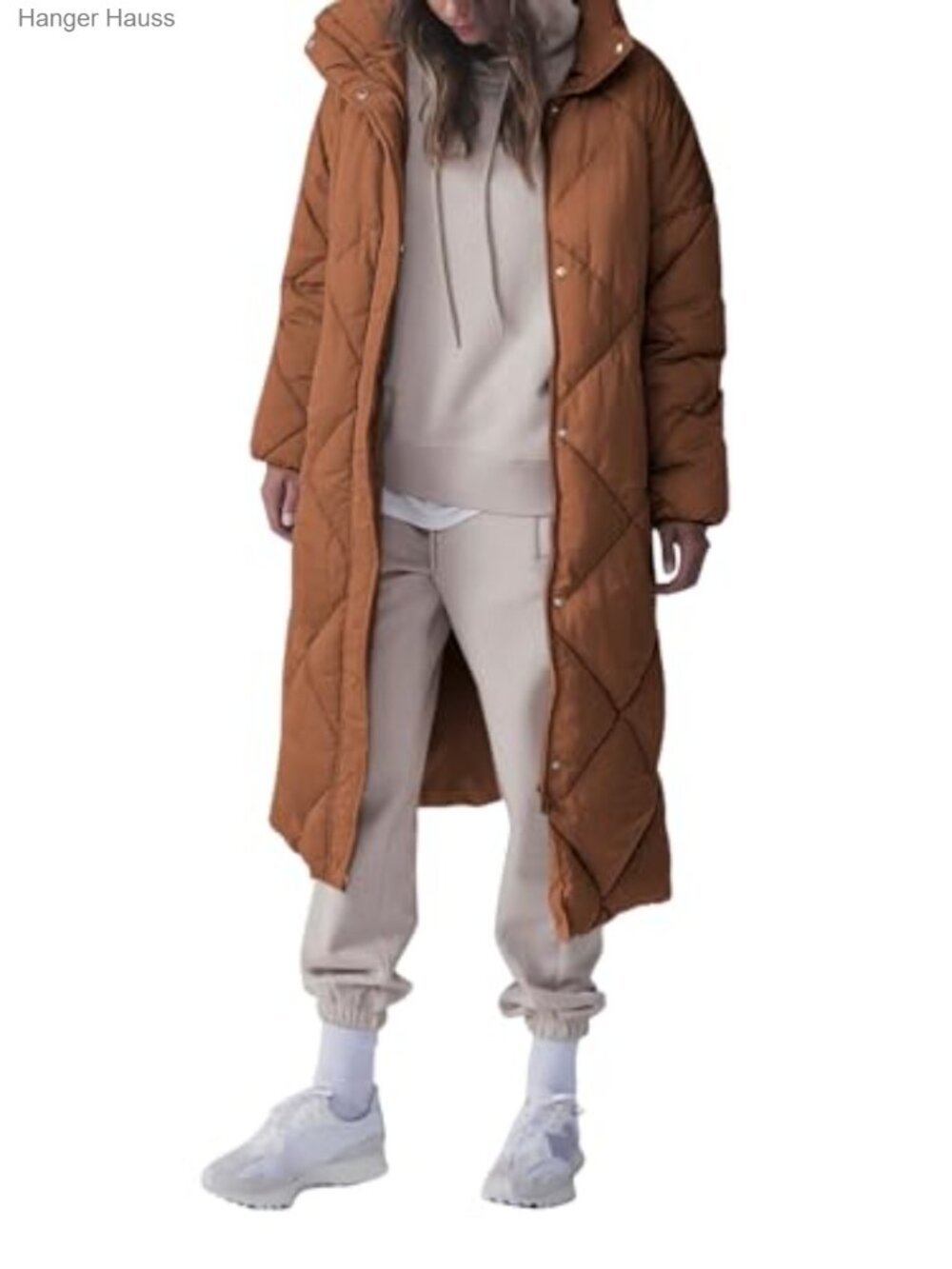 Women's Long Quilted Puffer Jacket Zip Button Winter Coat